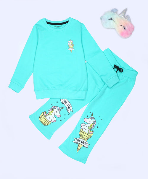 Unicorn Print Girls Sweatshirt & Flared Pants Set