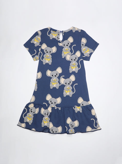 Girls Mouse Print Fit & Flared Dress