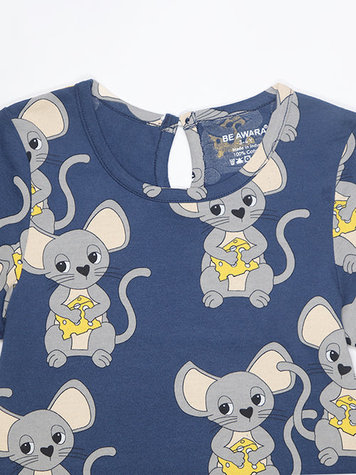 Girls Mouse Print Fit & Flared Dress