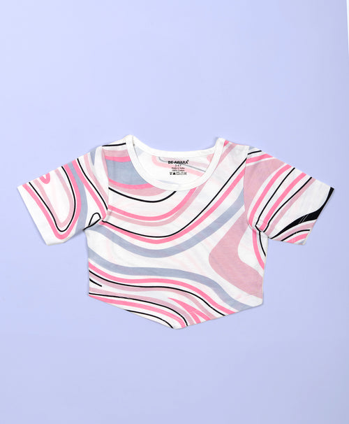 Girls Multicolor Marble Print Hem Tee & Flared Leg Pants Set