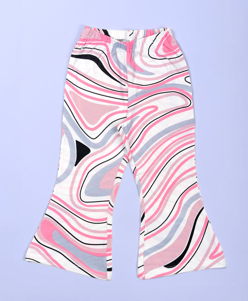 Girls Multicolor Marble Print Hem Tee & Flared Leg Pants Set