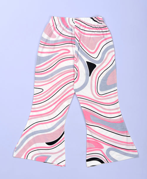 Girls Multicolor Marble Print Hem Tee & Flared Leg Pants Set