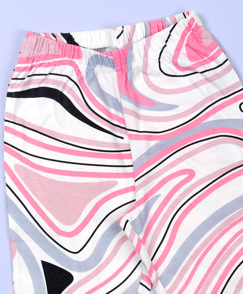 Girls Multicolor Marble Print Hem Tee & Flared Leg Pants Set