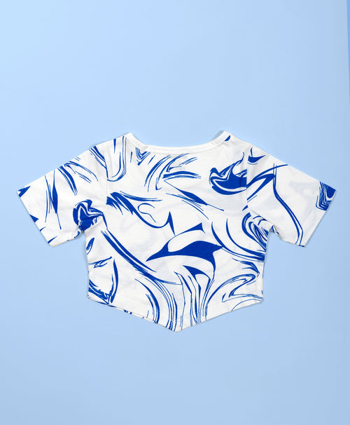 Girls Blue Marble Print Hem Tee & Flared Leg Pants Set