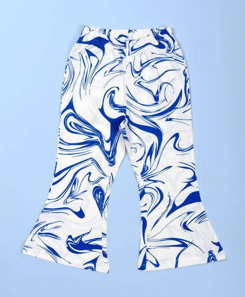 Girls Blue Marble Print Hem Tee & Flared Leg Pants Set