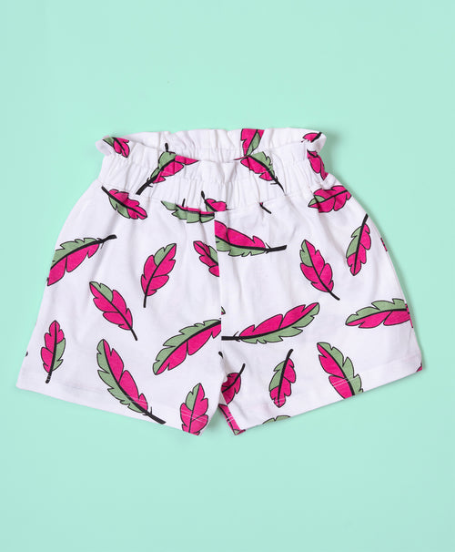 Girls Leaf Print One Shoulder Strap Top & Shorts Set