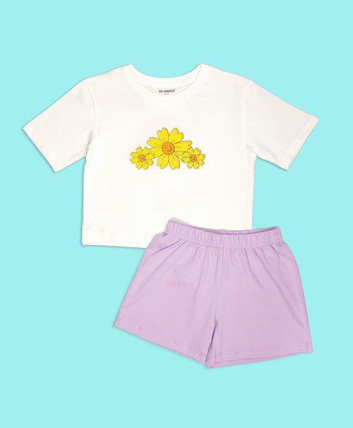 Girls Good Vibes Back Print Oversized T-Shirt And Shorts Set