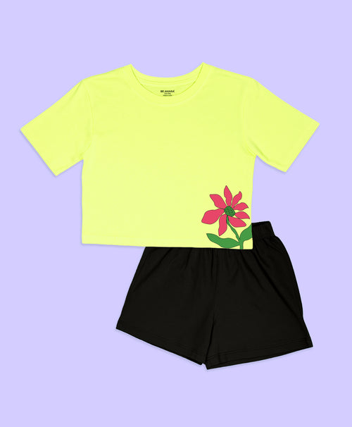 Girls Find Me Amongst The Flowers Graphic Print Oversized T-Shirt & Shorts Set