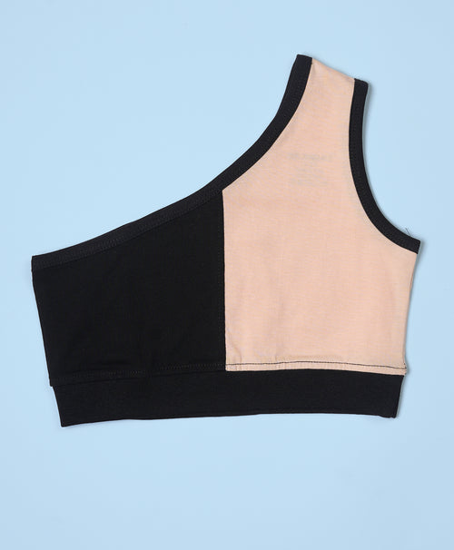 Girls Color Block Off Shoulder Tank Top & Shorts Set