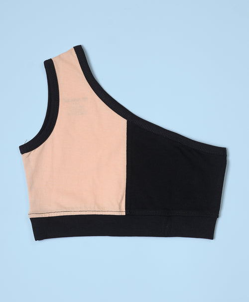 Girls Color Block Off Shoulder Tank Top & Shorts Set
