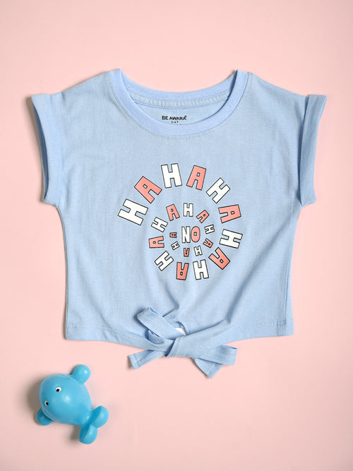 Girls Haha Print Short Sleeves Crop Top