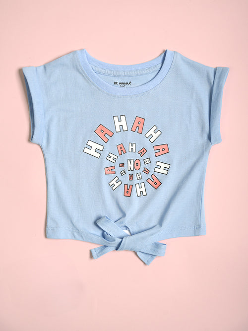 Girls Haha Print Short Sleeves Crop Top