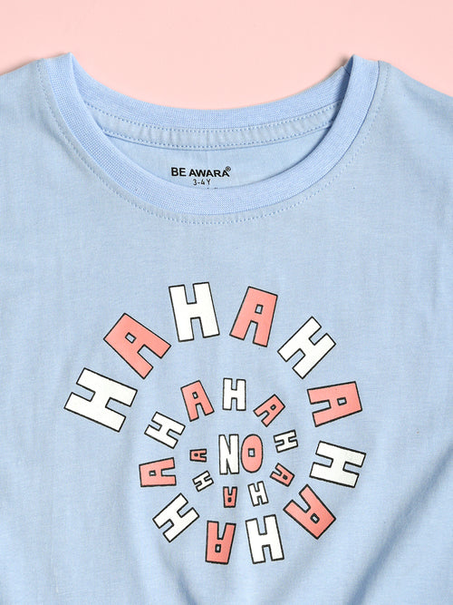 Girls Haha Print Short Sleeves Crop Top