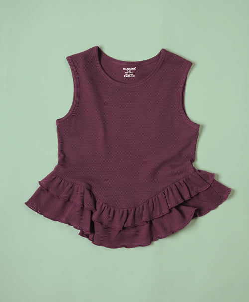 Girls Italian Plum Ruffle Trim Tank Top & Flared Trousers Set