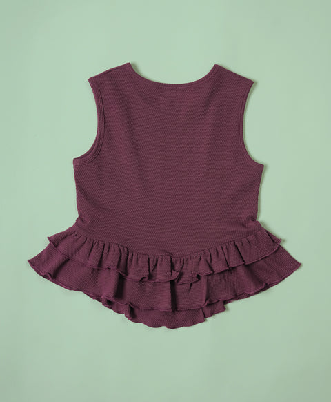 Girls Italian Plum Ruffle Trim Tank Top & Flared Trousers Set