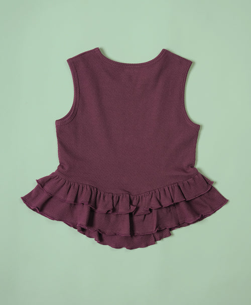 Girls Italian Plum Ruffle Trim Tank Top & Flared Trousers Set