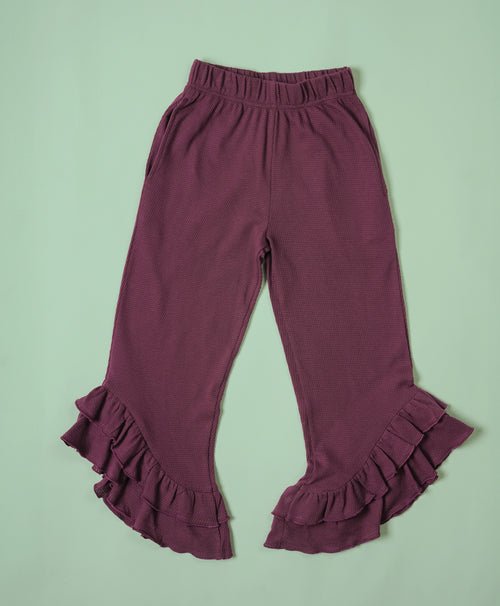 Girls Italian Plum Ruffle Trim Tank Top & Flared Trousers Set