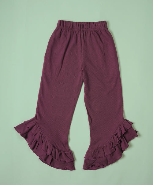 Girls Italian Plum Ruffle Trim Tank Top & Flared Trousers Set