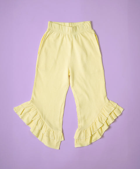 Girls Tender Yellow Ruffle Trim Tank Top & Flared Trousers Set