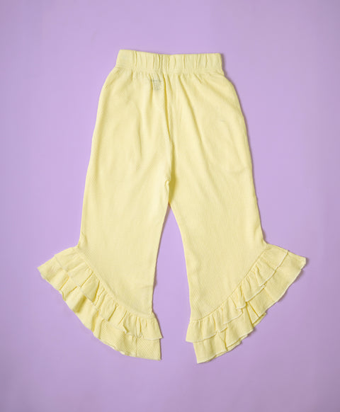 Girls Tender Yellow Ruffle Trim Tank Top & Flared Trousers Set