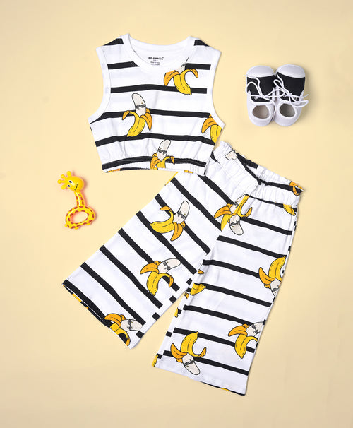 Girls Banana Pattern Sleeveless Crop Top & Culottes Set