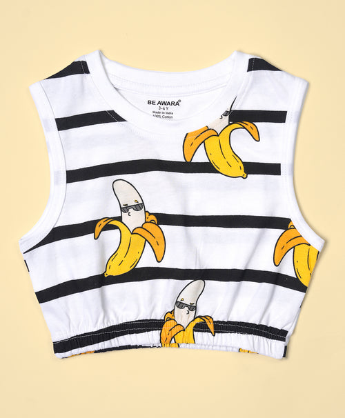 Girls Banana Pattern Sleeveless Crop Top & Culottes Set