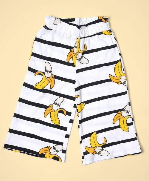 Girls Banana Pattern Sleeveless Crop Top & Culottes Set