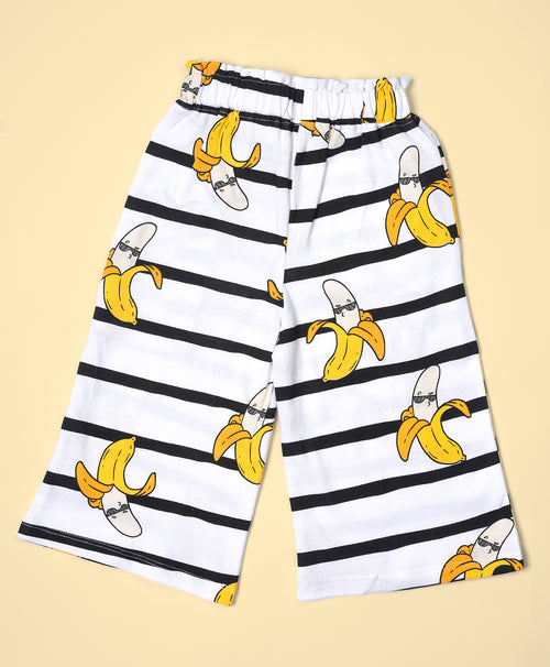 Girls Banana Pattern Sleeveless Crop Top & Culottes Set