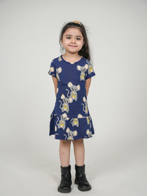 Girls Mouse Print Fit & Flared Dress