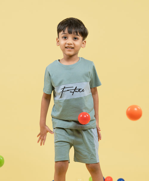 Boys Future Color Block Half Sleeves T-Shirt & Shorts Set