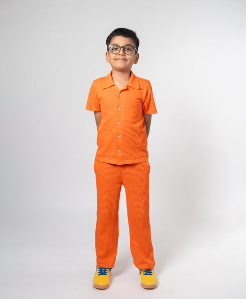 Boys Vermilion Half Sleeves Shirt & Pants Set