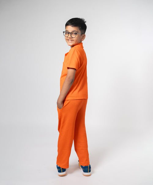 Boys Vermilion Half Sleeves Shirt & Pants Set