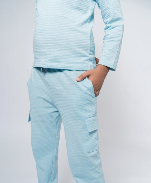 Boys Cool Blue Full Sleeves Henley T-Shirt & Pants Set