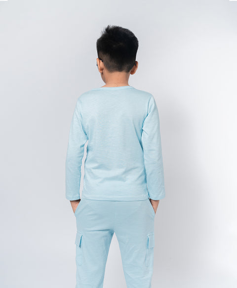 Boys Cool Blue Full Sleeves Henley T-Shirt & Pants Set