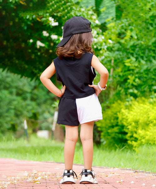 Girls Black & White Color Block Tank Top and Shorts Set