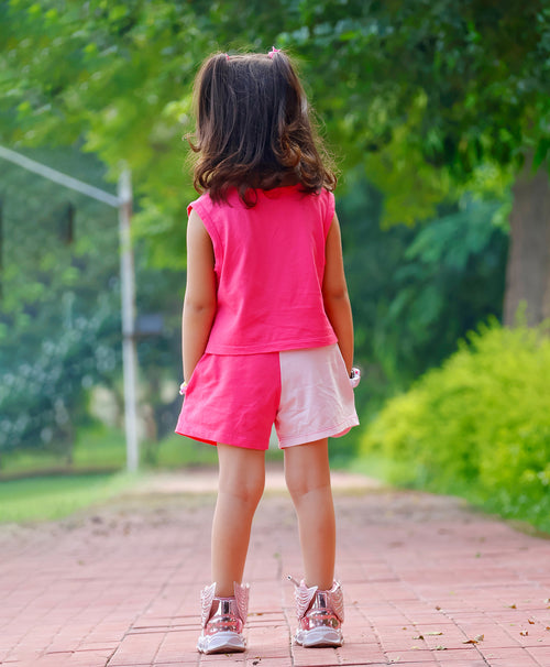 Girls Dual Tone Color Block Tank Top and Shorts Set