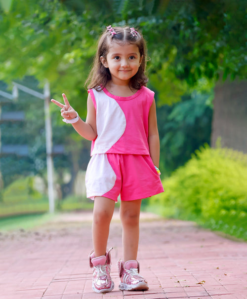 Girls Dual Tone Color Block Tank Top and Shorts Set