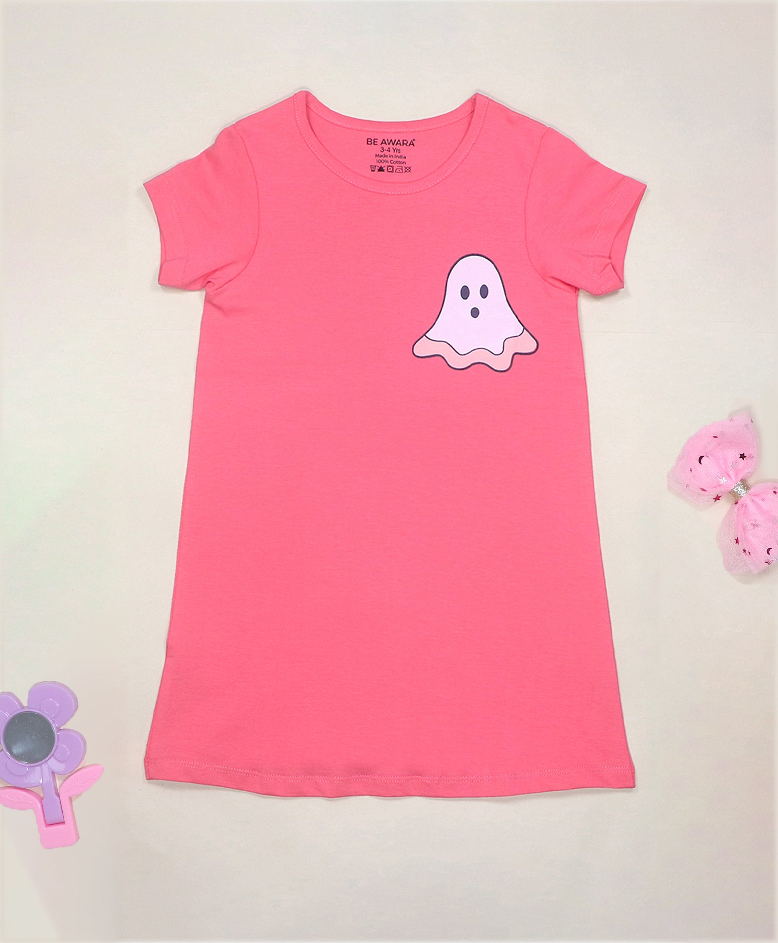 Boo Cartoon Print Crew Neck Girls T Shirt Dress Be Awara
