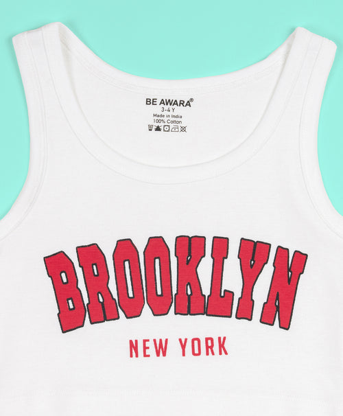 Girls New York Print Sleeveless Tank Top & Sweatpants Set