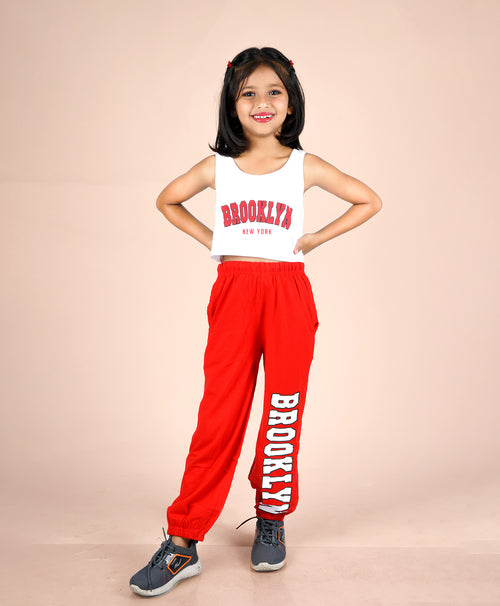 Girls New York Print Sleeveless Tank Top & Sweatpants Set