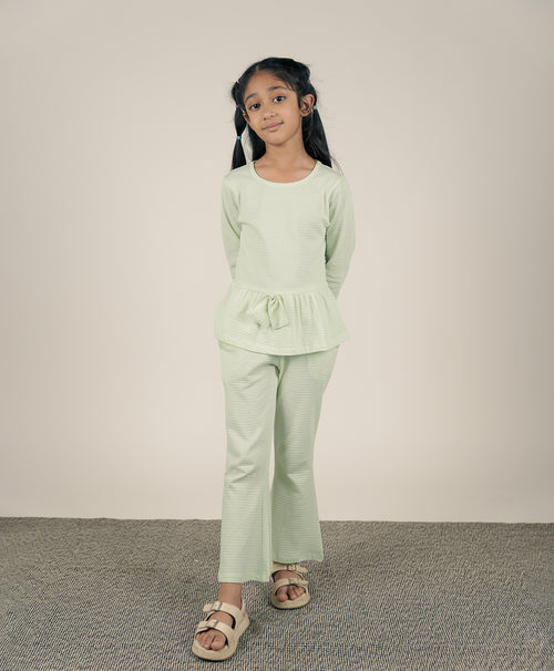 Girls Veiled Vista Flare Long Sleeve Bow Ruffle Hem A-line Top & Flared Pant Set