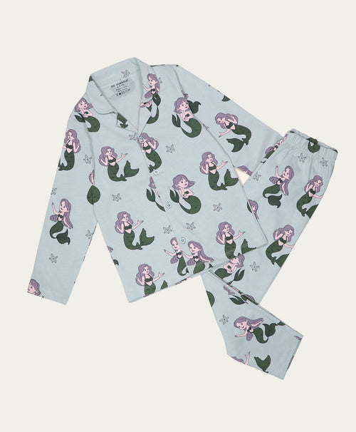 Mermaid Print Kids Full Sleeves Cotton Night Suit