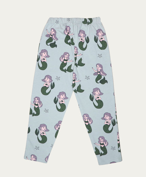 Mermaid Print Kids Full Sleeves Cotton Night Suit