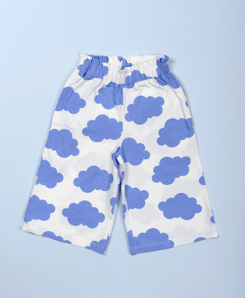 Girls Cloud Print Sleeveless Crop Top & Culottes Set