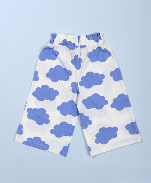Girls Cloud Print Sleeveless Crop Top & Culottes Set