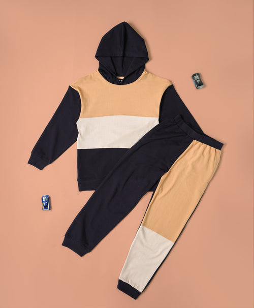 Kids Multi Tone Colorblock Oversized Hoodie & Jogger Set