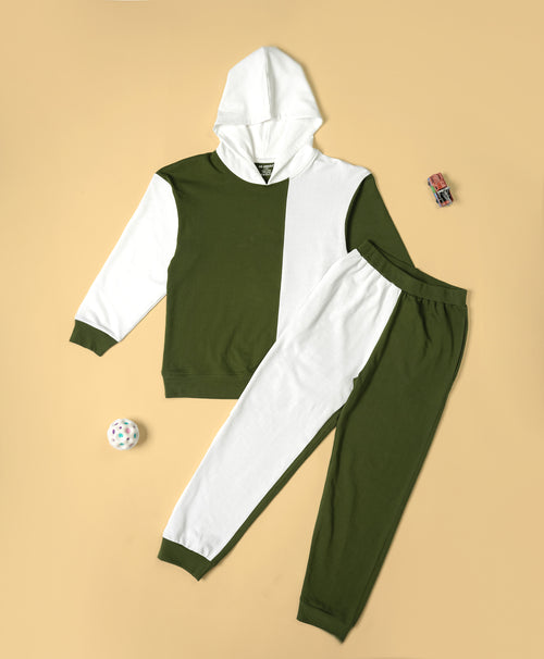Kids Dual Tone Colorblock Oversized Hoodie & Jogger Set
