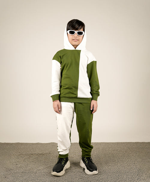 Kids Dual Tone Colorblock Oversized Hoodie & Jogger Set