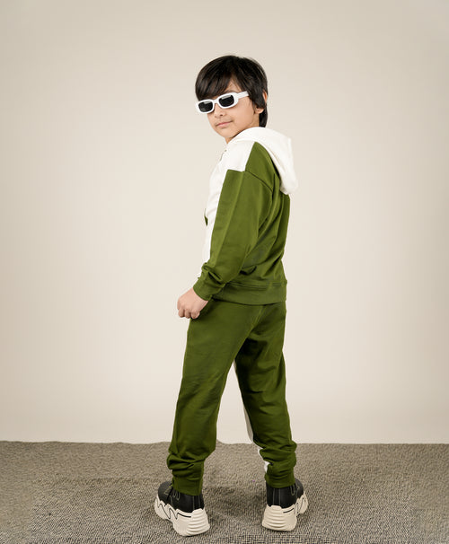 Kids Dual Tone Colorblock Oversized Hoodie & Jogger Set