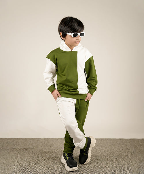 Kids Dual Tone Colorblock Oversized Hoodie & Jogger Set